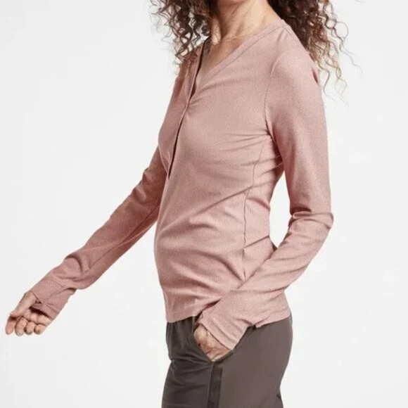 NWOT Athleta Uptempo Ribbed Henley Top Mauve Pink size Large - Picture 15 of 15